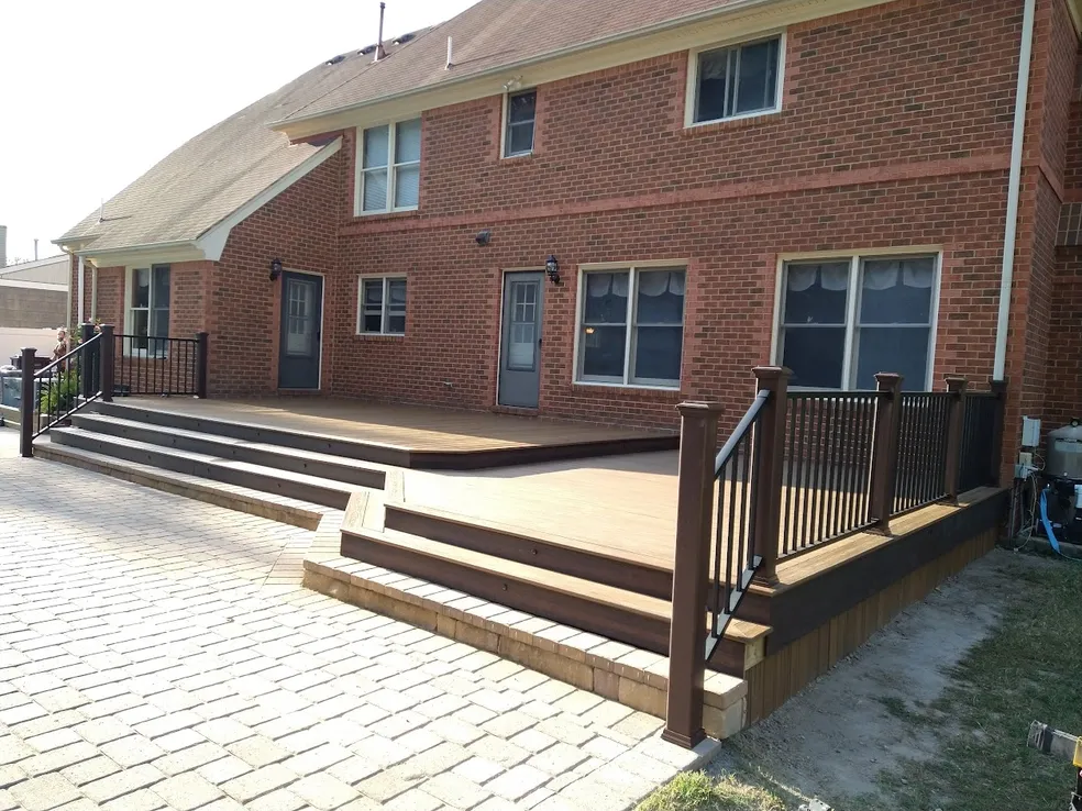 Patio alongside brick home, Hampton Roads VA